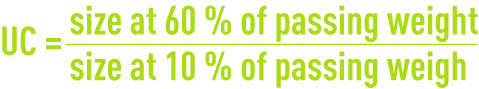Formula: uniformity coefficient UC