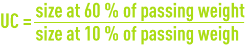 Formula:  uniformity coefficient UC