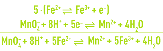 Formula: oxidation-reduction ferrous ion oxidation by permanganate in an acid medium 
