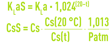 Formula: aeration systems - oxygenation capacity - transferring test figures produced in clean water to those produced under standard conditions